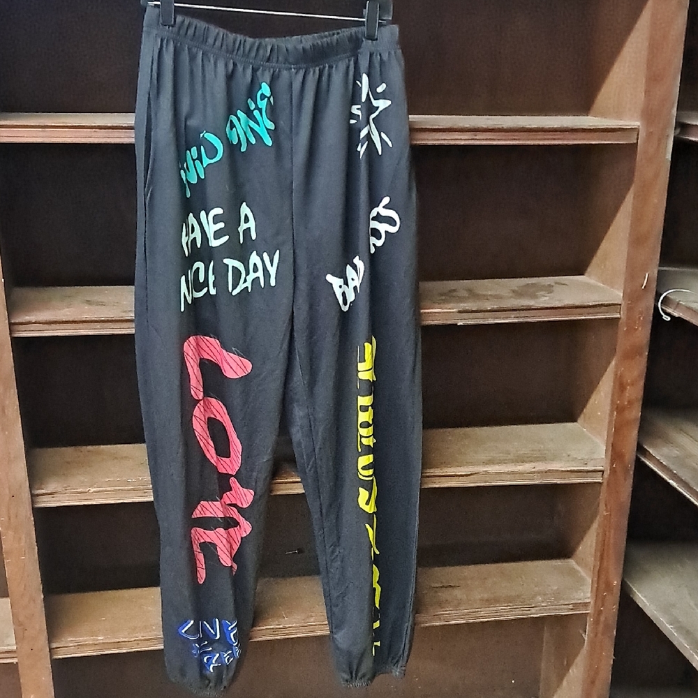 Colorful Graphic Black Joggers